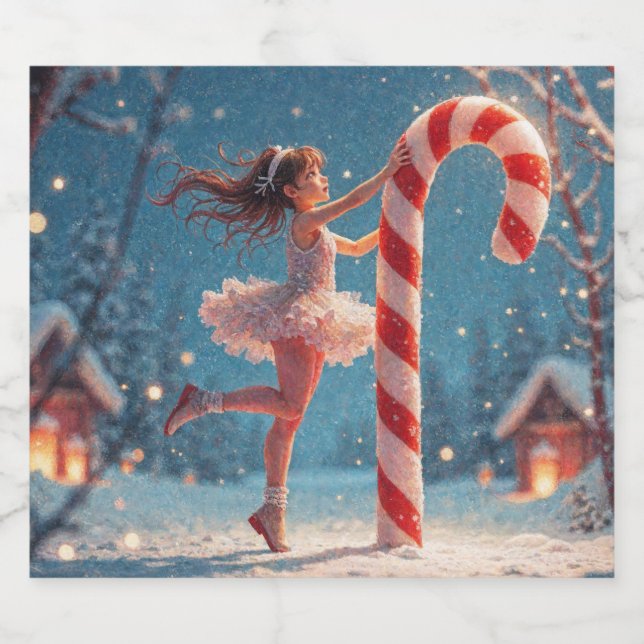 Ballerina Anime Girl & Candy Cane Christmas Beer Bottle Label (Single Label)