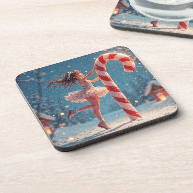 Ballerina Anime Girl & Candy Cane Christmas Coaster (Left Side)