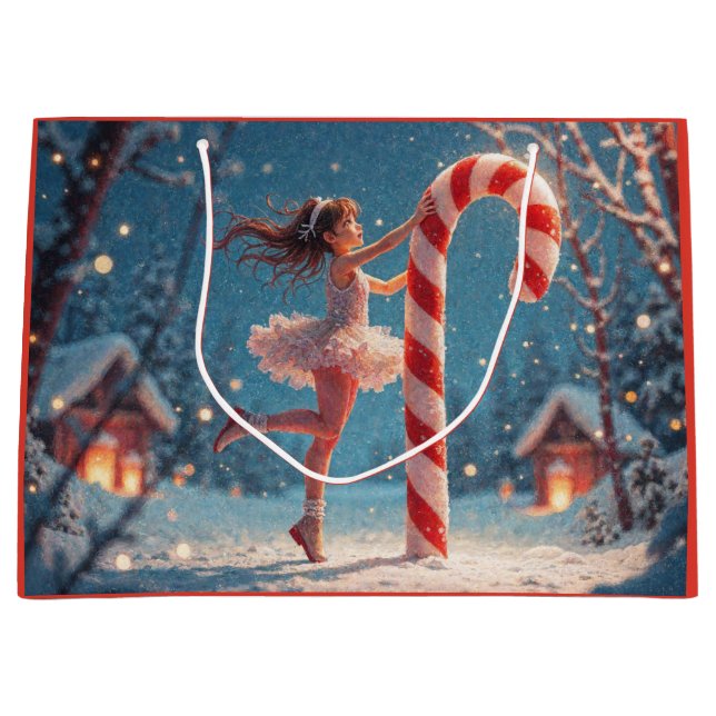 Ballerina Anime Girl & Candy Cane Christmas Large Gift Bag (Front)