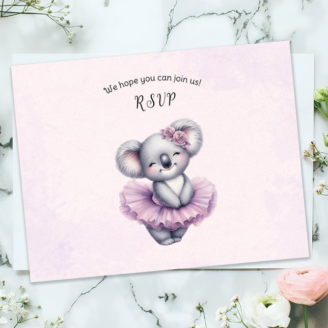 Ballerina Baby Girl Shower Tutu Elegant Koala RSVP Card (Creator Uploaded)