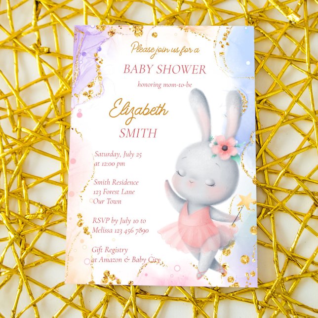 Ballerina baby shower cute dancing bunny  invitation (Creator Uploaded)
