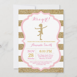 Ballerina Baby Shower Pink and Gold Glitter Invitation