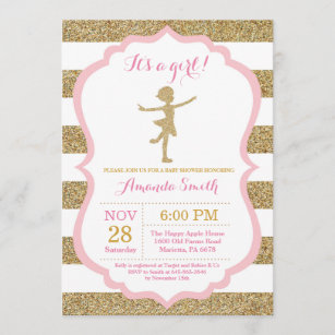 Ballerina Baby Shower Pink and Gold Glitter Invitation