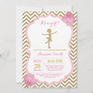 Ballerina Baby Shower Pink and Gold Glitter Invitation