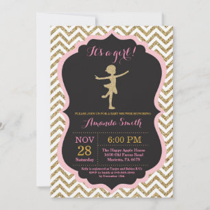 Ballerina Baby Shower Pink and Gold Glitter Invitation