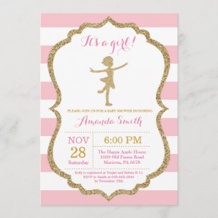 Ballerina Baby Shower Pink and Gold Glitter Invitation
