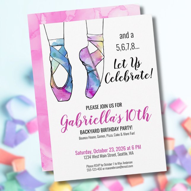 Ballerina Ballet Birthday Party Invitation (Ballerina Watercolor Ballet Girls 10th Birthday Invitation)