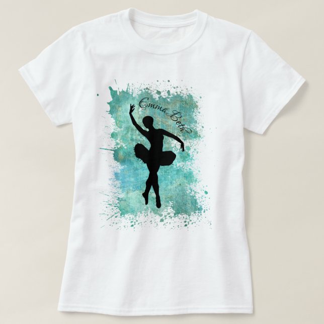 Ballerina Ballet Dancer Silhouette in Blue T-Shirt (Design Front)