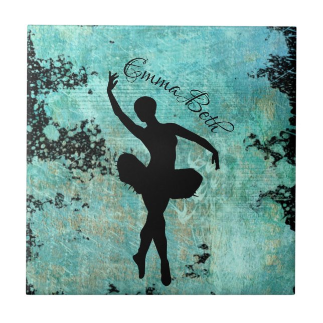 Ballerina Ballet Dancer Silhouette in Blue Tile (Front)