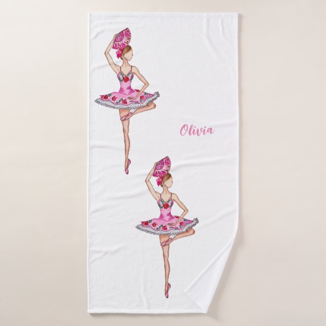 Ballerina ballet dancer with han fan bath towel (Bath Towel)