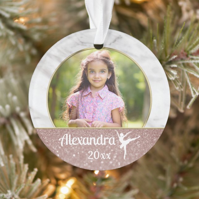 Ballerina Ballet Girls Elegant Pink Glitter Dance Ornament (Tree)