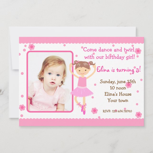 Ballerina Ballet Photo Birthday Party Invitations (Front)