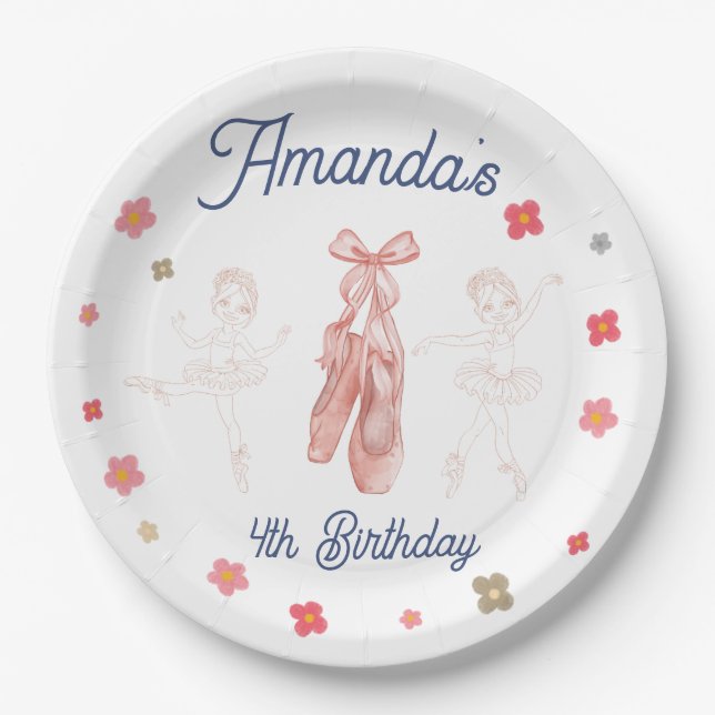 Ballerina Ballet Pink Pattern Birthday Paper Plate (Front)
