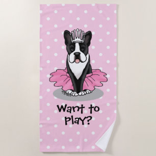 Ballerina Ballet Princess Boston Terrier (black) Beach Towel