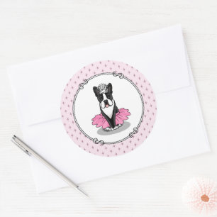 Ballerina Ballet Princess Boston Terrier (black) Classic Round Sticker