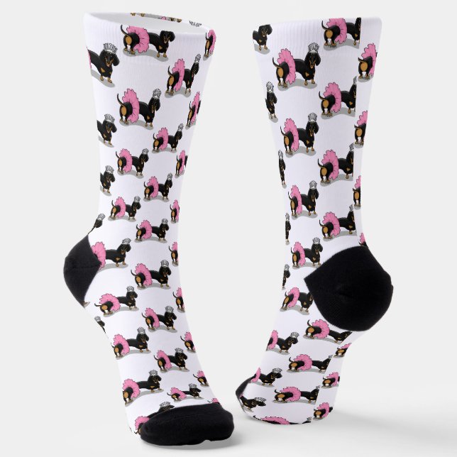 Ballerina Ballet Princess Dachshund (black & tan) Socks (Angled)