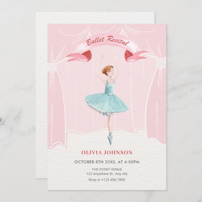 Ballerina ballet recital invitation (Front/Back)