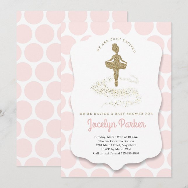 Ballerina / Ballet Themed Baby Shower for Girls Invitation (Front/Back)