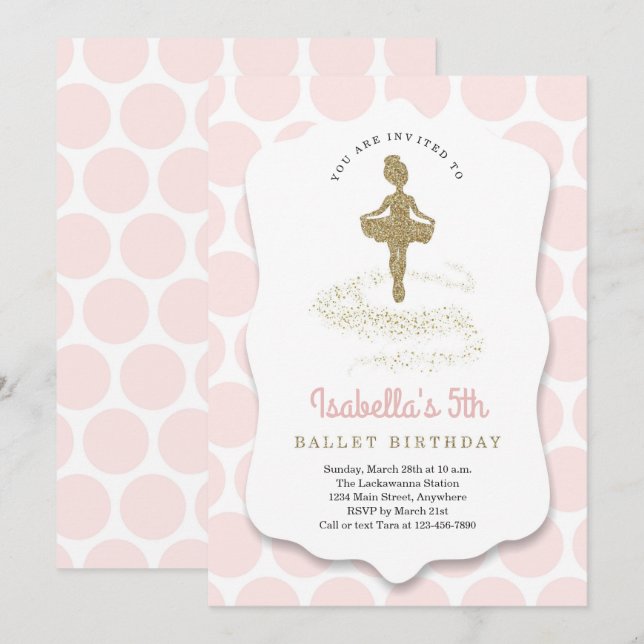 Ballerina / Ballet Themed for Girls Birthday Party Invitation (Front/Back)