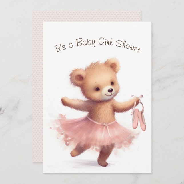 Ballerina Bear Baby Girl Shower Invitation (Front/Back)