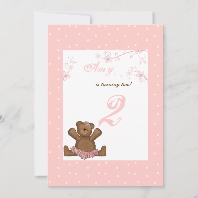 Ballerina Bear Birthday Invitation (Front)