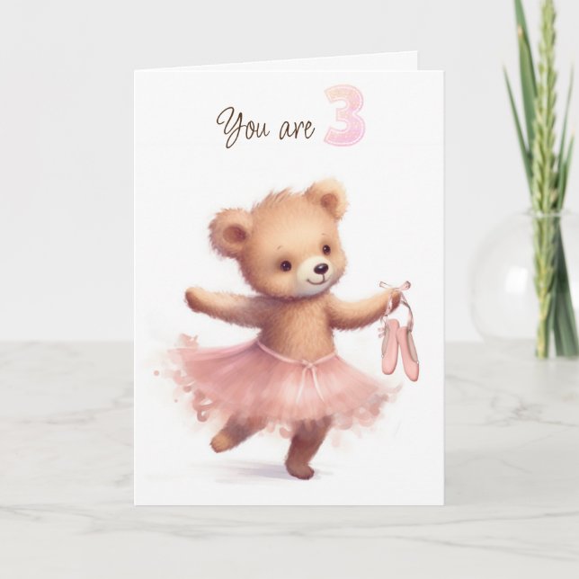 Ballerina Bear For 3rd Birthday Card (Front)