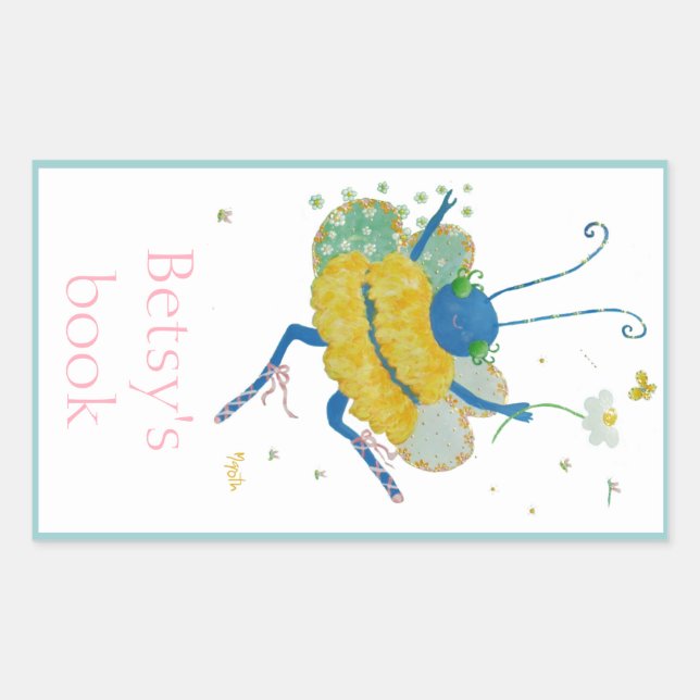 Ballerina Bee bookplate Rectangular Sticker (Front)