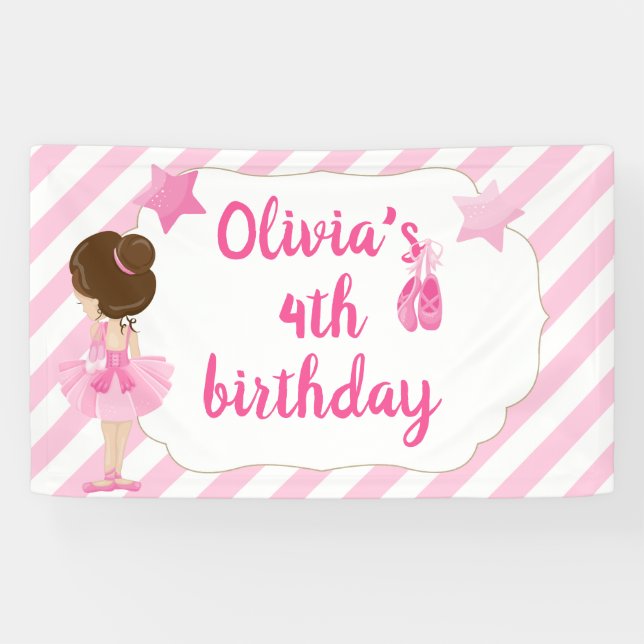 Ballerina Birthday Banner with pink stripes (Horizontal)