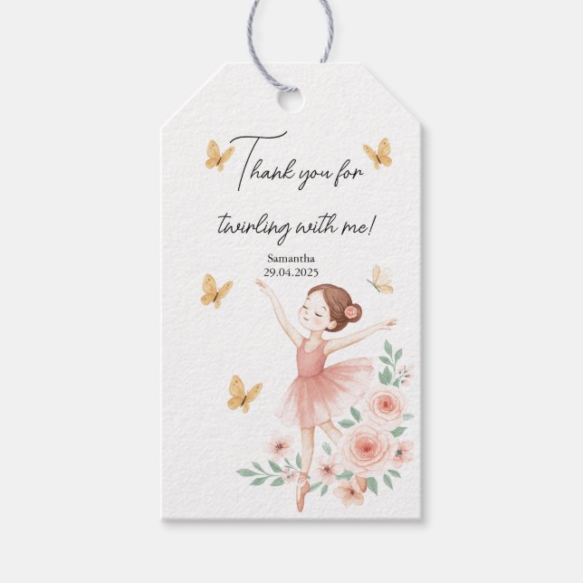Ballerina Birthday Gift Tag – Pink Ballet Party (Front)