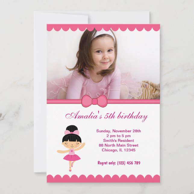 Ballerina Birthday Girl Invitation (Front)
