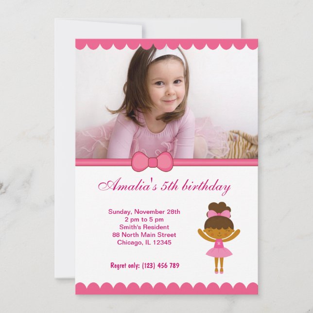 Ballerina Birthday Girl Invitation (Front)