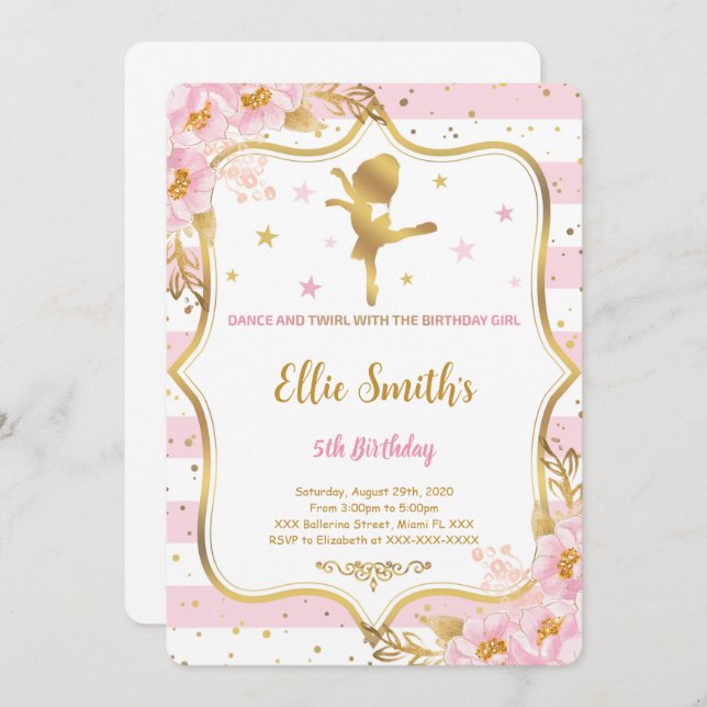 Ballerina Birthday Invitation (Front/Back)