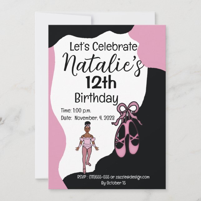 Ballerina Birthday Invitation #1 (Front)