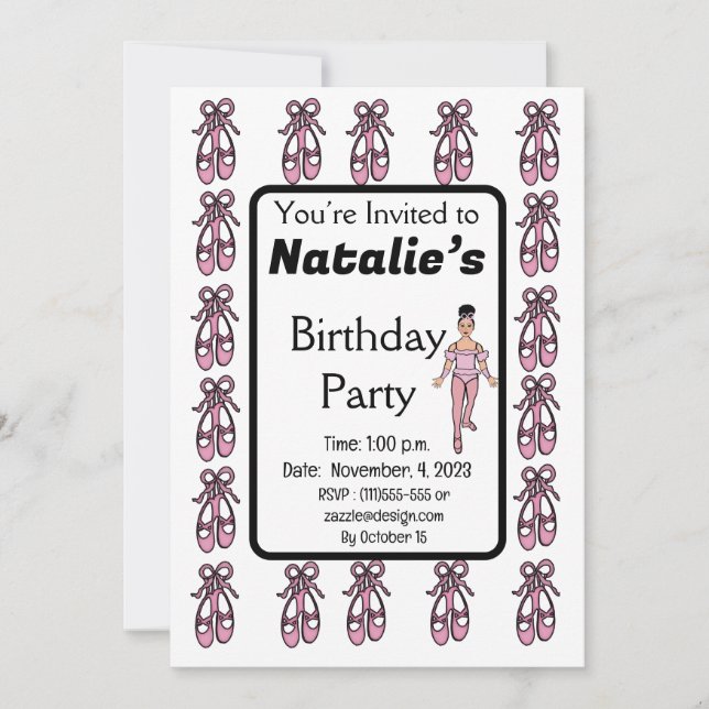 Ballerina Birthday Invitation #4 (Front)