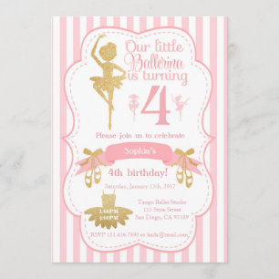Ballerina Birthday Invitation in Pink and Gold