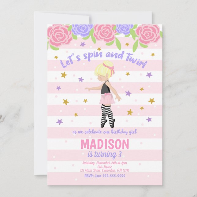Ballerina Birthday Invitation / Tutu Invitation (Front)