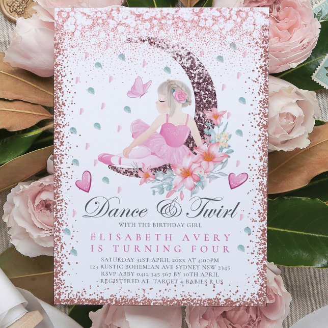 Ballerina Birthday Moon Dance & Twirl Invitation (Creator Uploaded)