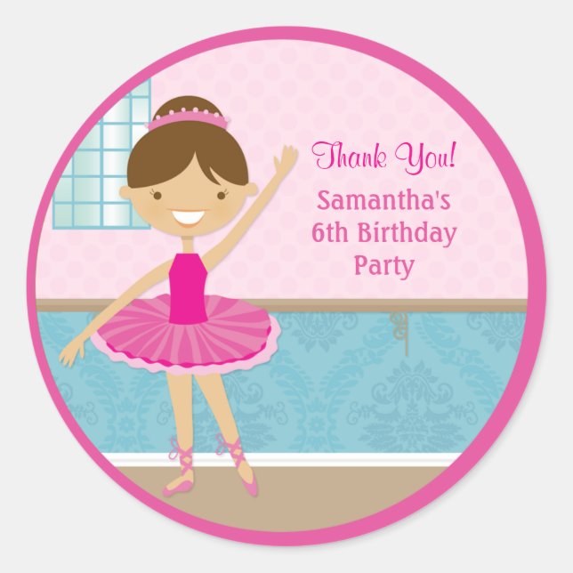 Ballerina Birthday Party Favour Stickers (Front)