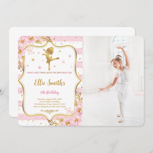 Ballerina Birthday Photo Invitation (Front/Back)