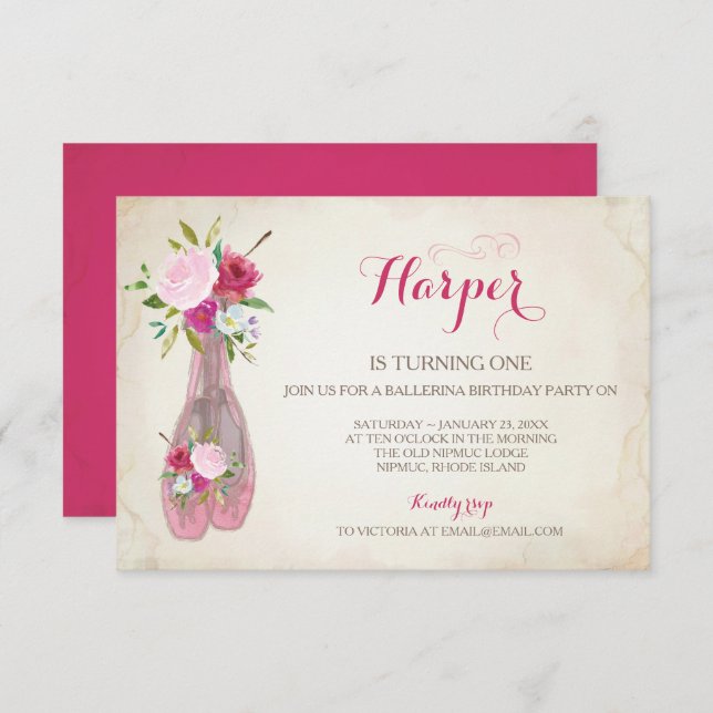 Ballerina Birthday Pink Invitation (Front/Back)