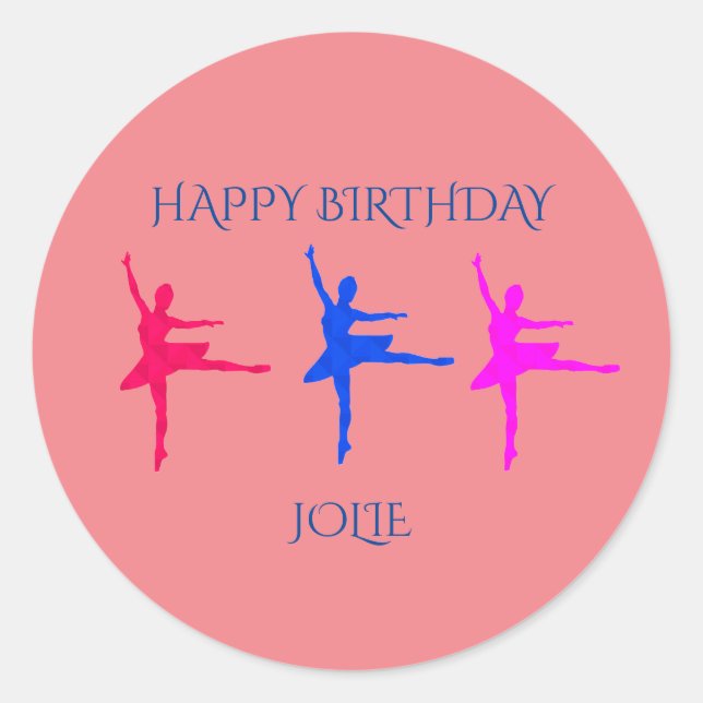 Ballerina birthday stickers with child's name. (Front)