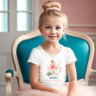 Ballerina Blonde Pink Teal Floral Birthday Girl T-Shirt