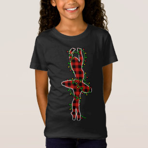 Ballerina Buffalo Plaid With Christmas Lights Ball T-Shirt
