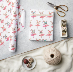 Ballerina Bunnies In Pink Tutus Wrapping Paper