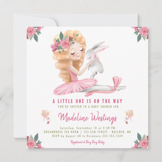 Ballerina Bunny Baby Shower Invitation (Front)