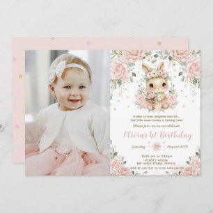 Ballerina Bunny Rabbit 1st 2nd 3rd Birthday Photo Invitation