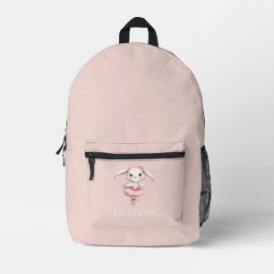 Ballerina Bunny Rabbit Monogram Name Pastel Pink Printed Backpack