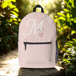 Ballerina Bunny Rabbit Monogram Name Pastel Pink Printed Backpack