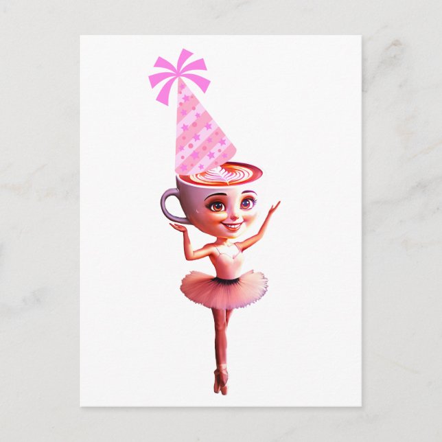 Ballerina Cappuccina in Birthday Party Hat Postcard (Front)