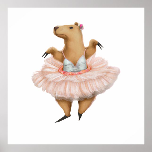 Ballerina Capybara in Pink Tutu Skirt Poster (Front)